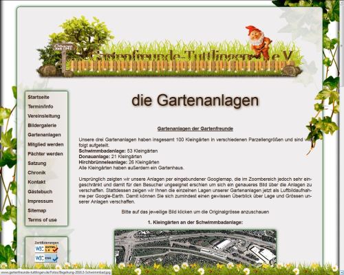 Screen der Gartennlagenseite Anlagenseite