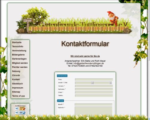 Seite des Kontaktformulares Kontaktseite