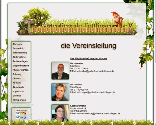 Screen der Vereinsleitungsseite Vereinsleitung