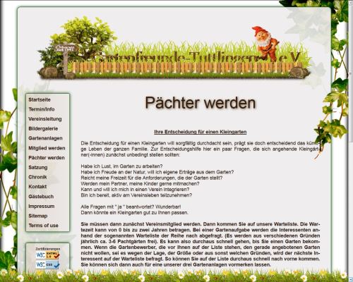 Seite mit Pachtinformationen Pachtinformation